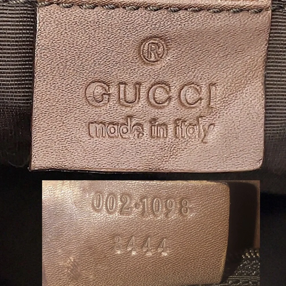 GUCCI GG Taupe and Brown Leather Shoulder Bag Shopper Interior Zip Pocket AUTH